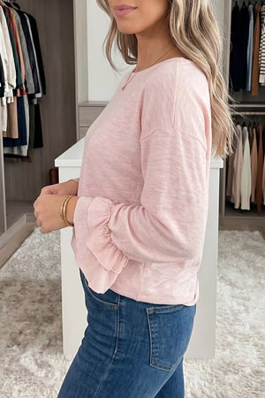 Long Sleeve Ruffle Cuff Casual Elegant Top, back view