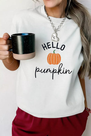 Embroidered Pumpkin Slogan Short Sleeve T-shirt, back view
