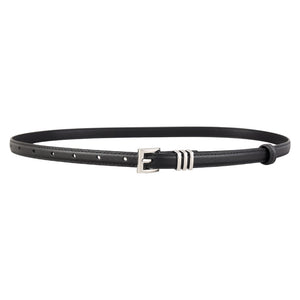 Black cowhide leather belt with silver buckle and triple ring detail