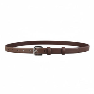 Brown cowhide leather belt with silver buckle and adjustable holes