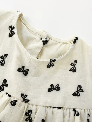 Children's Bow Print Flutter Sleeve Dress, close-up detail