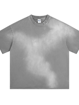 Gray oversized t-shirt with faded effect and raw hem