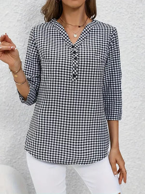 Gingham Button Detail Blouse in Black, side view