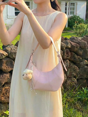 Pu Leather Shoulder Bag in Pink, model styling view