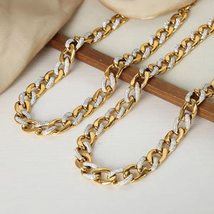Gold curb chain necklace with zircon insets, 18K gold-plated, adjustable