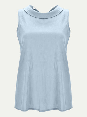 Light Blue Peter Pan collar sleeveless blouse with textured fabric