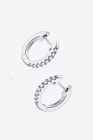 Silver pavé hoop earrings with clear stones, 925 sterling silver.