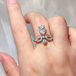 1.2 Carat Pear-cut Moissanite Sterling Silver Ring, front view