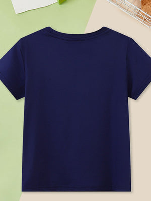 Navy crew neck toddler t-shirt with short sleeves.