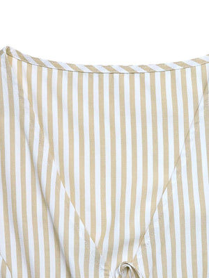 Chic striped cotton vest set with V-neck and tie detail.