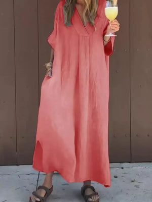Full Size V-neck Maxi Dress Plus Size in Navy Blue, view 12