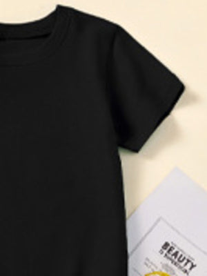 Black cotton toddler crew-neck t-shirt with short sleeves.