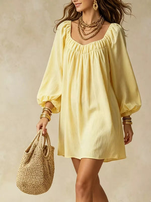 Flowy Balloon Sleeve Mini Dress in Army Green, side view