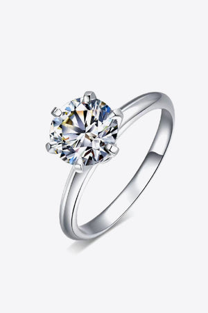 Silver ring with a brilliant cut moissanite solitaire stone