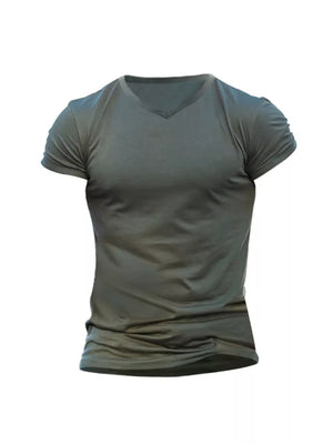 Men's Full Size V-neck Slim Fit Casual T-shirt in Light Gray, side view