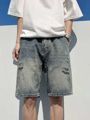 Men's Full Size Distressed Denim Shorts in Light, side view