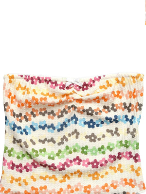 Vibrant floral print tank top with ruching and bow detail