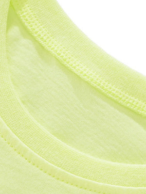 Toddler crew neck t-shirt in bright yellow cotton with reinforced stitching detail.