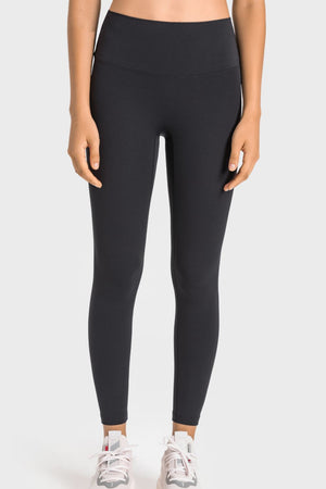 Black seamless high-waist performance leggings with a smooth finish.