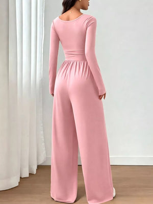 Ruched Square Neck Wide-leg Jumpsuit in Brown, view 21