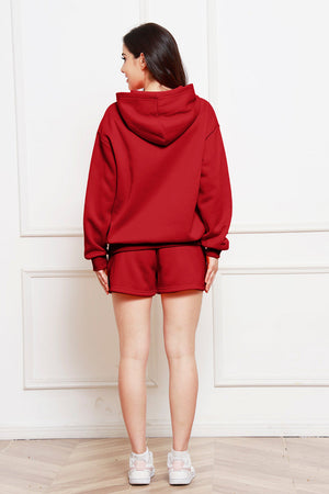 Deep Red oversized hoodie and bermuda shorts set with a relaxed fit.