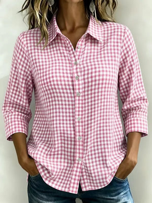 Full Size Plaid Collared Button Up Shirt, alternate angle