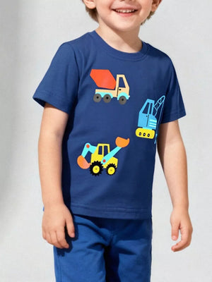 Playful Construction Crew Neck Tee, cotton, baby & children's, basic style