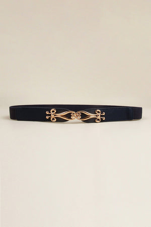 Dark Blue elastic belt with ornate gold alloy clasp