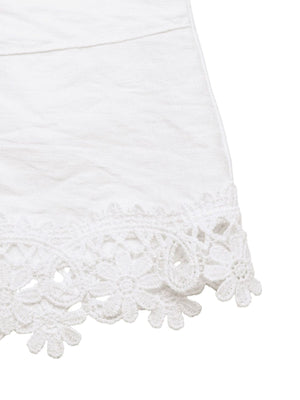 White drawstring shorts with crochet lace trim detail