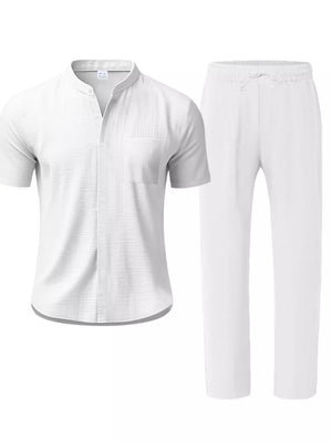 Men's Casual Button-up Short Sleeve Shirt And Pants Set, alternate angle