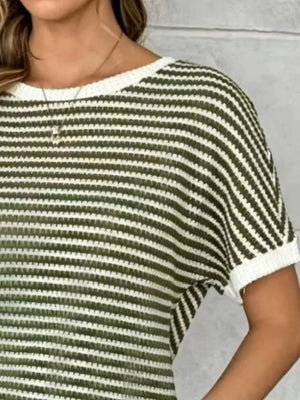 Striped Knit Relaxed Fit T-shirt in Blue, editorial view