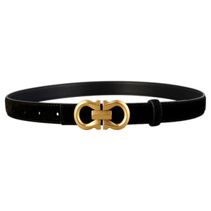 Black cowhide leather belt with gold double G buckle accent