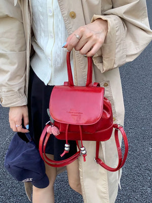 Pu Leather Mini Backpack Bag in Red, back view