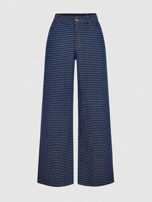 Halter Neck Denim Vest And Wide-leg Jeans Set, product detail