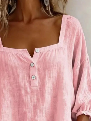 Full Size Square Neck Button Detail Blouse, fit detail