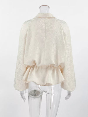 Jacquard Bomber Jacket With Drawstring Waist in Apricot, view 17