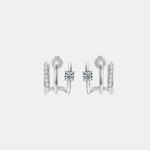 Silver triple-bar stud earrings with clear crystals