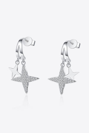 Celestial starburst rhodium drop earrings with pave crystal detail