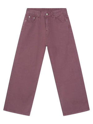 Flowing fit jeans in mauve 100% cotton with a wide leg cut.
