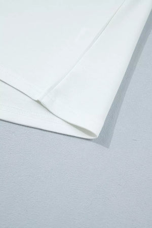 White polyester maternity t-shirt with short sleeves and a subtle hem detail.