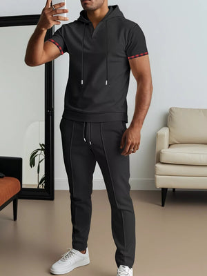 Men's Casual Short-sleeve Hoodie And Pants Set, close-up detail