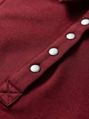 Burgundy cotton sweatshirt with snap button placket detail