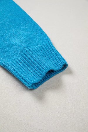 Western Embroidery Drop Shoulder Sweater in Sky Blue, editorial view