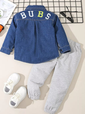 Children's Denim Shirt And Joggers Set in Blue, alternate angle