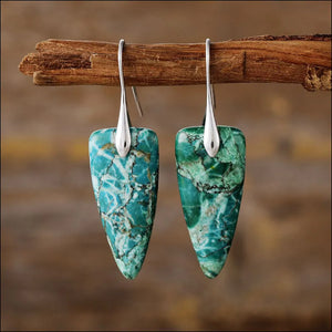 Glitter Vein Stone Drop Earrings in Silver/Green and Gold/Green with unique marbled patterns.