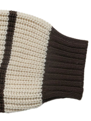 Striped Knit Polo Sweater in Tan, fit detail