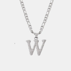 Textured initial pendant necklace in silver with a figaro chain, Style W