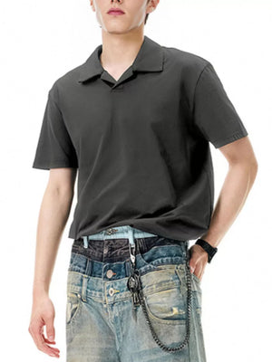 Water Wave Gray short sleeve polo shirt with spread collar, made of 100% polyester.