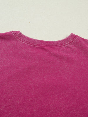 Patriotic graphic cotton t-shirt in pink with a washed effect and crew neck.