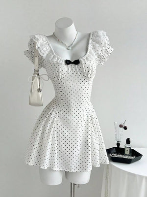 Lace Detail Polka Dot Mini Dress, front view